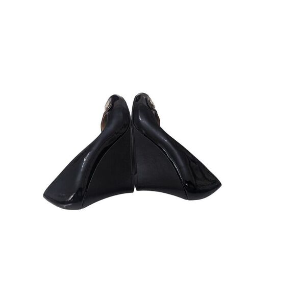 Lilly Pulitzer Platform Wedge Black Patent Leather Peep Toe Shoe Size 9 - Picture 4 of 8